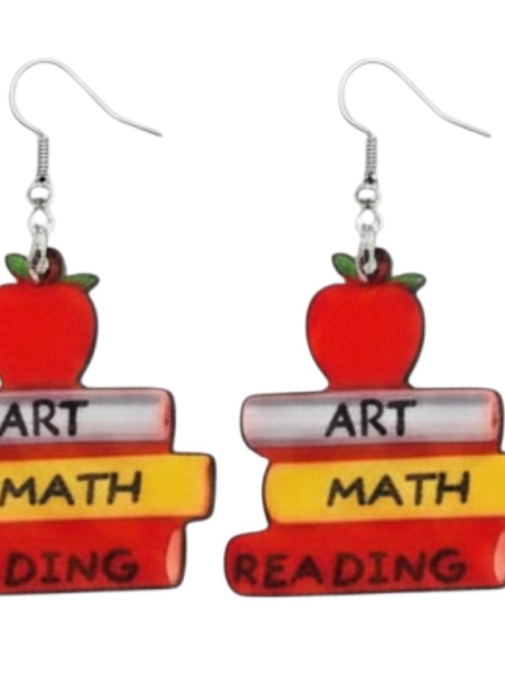 Teacher Apple Stack Earrings in Red - Fun School-Themed Jewelry - Picture 3 of 6